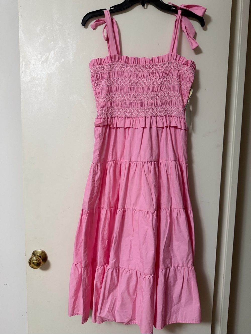 Azura Pink Smocked Sundress with Tie Straps - 100% cotton - NWT - size Medium